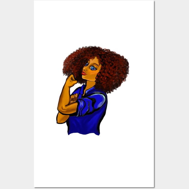 Anime Afro anime strong woman with afro and blue eyes Wall Art by Artonmytee